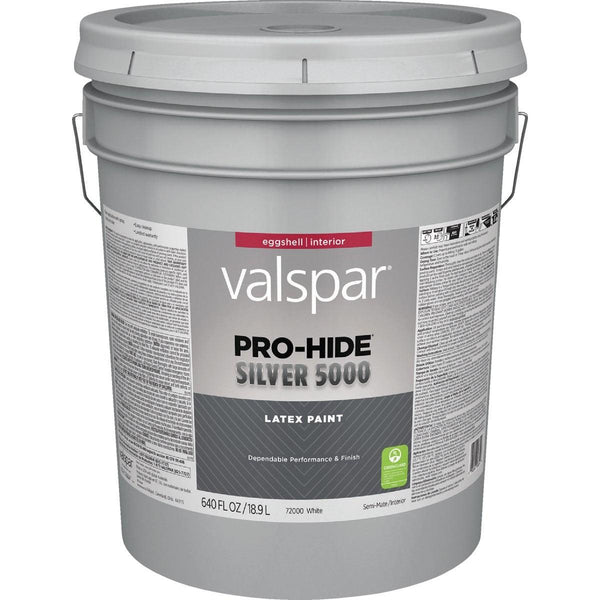 Valspar 028.0072000.008 Pro-Hide Silver 5000 Latex Eggshell Interior Wall Paint White Base 5 Gal.
